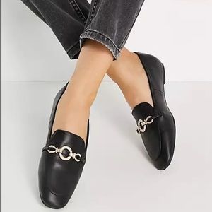 London Rebel Loafers in Black Faux Leather